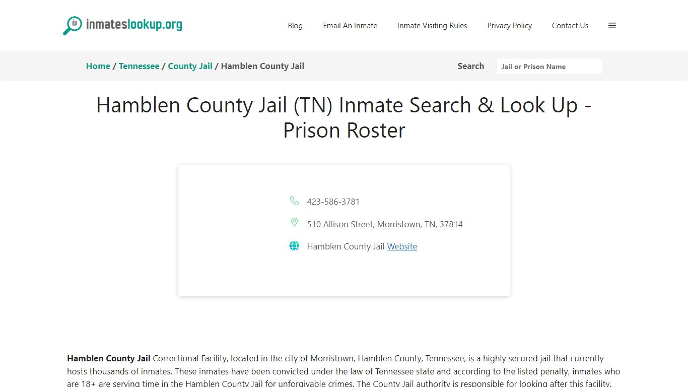 Hamblen County Jail (TN) Inmate Search & Look Up - Prison Roster